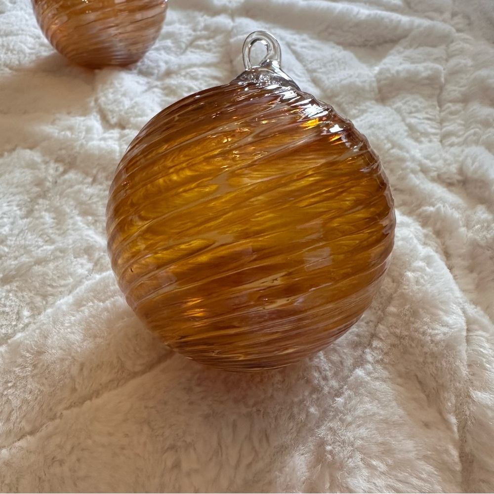Vintage Amber Glass Holiday Ornaments Art Blown Elegant Decorative Swirl - Picture 2 of 6
